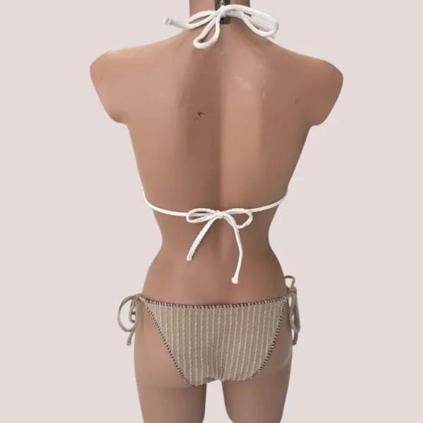 Modern Ocean Γυναικείο Set Bikini Τριγωνάκ ανάγλυφο λευκό με καφέ ραφές & σκούρο καφέ σλιπ brazil δετό με ραφές 1618 ivory & brown