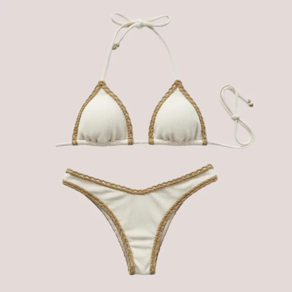 Modern Ocean swimwear Γυναικείο bikini set μαγιό γκοφρε τριγωνάκι & σλιπ με διακοσμητικές λεπτομέρειες σε αντίθεση λευκό 1651 white summer collection