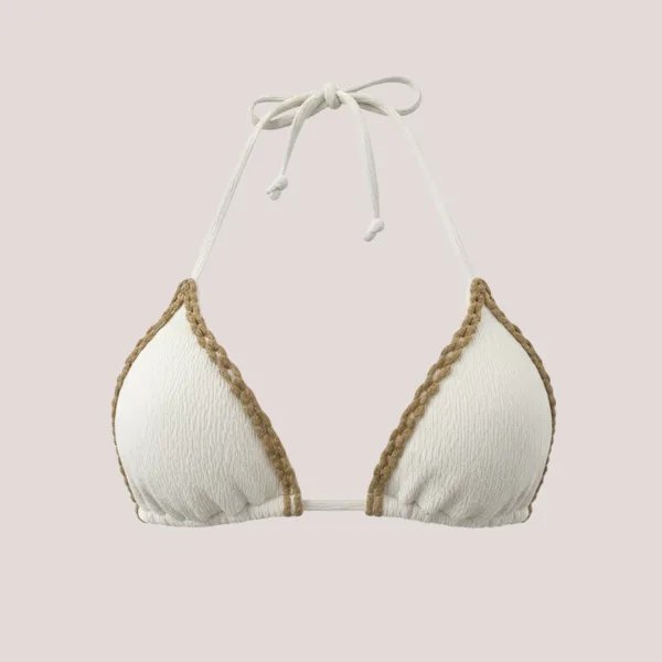 Modern Ocean swimwear Γυναικείο bikini set μαγιό γκοφρε τριγωνάκι & σλιπ με διακοσμητικές λεπτομέρειες σε αντίθεση λευκό 1651 white summer collection