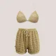 Modern Ocean Γυναικείο Set Bikini Χρυσό πλεκτό glitter Gold Push up τρίγωνο & slip με χρυσό διάτρητο σορτς C-6301
