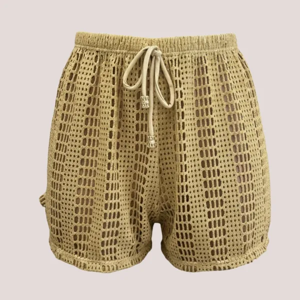 Modern Ocean Γυναικείο Set Bikini Χρυσό πλεκτό glitter Gold Push up τρίγωνο & slip με χρυσό διάτρητο σορτς C-6301