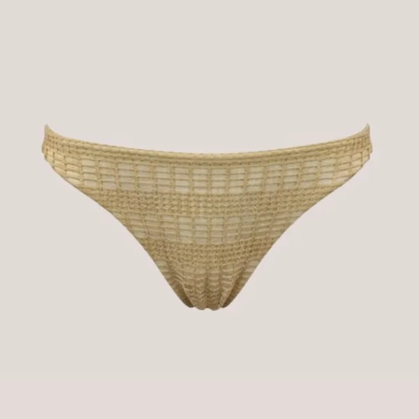 Modern Ocean Γυναικείο Set Bikini Χρυσό πλεκτό glitter Gold Push up τρίγωνο & slip με χρυσό διάτρητο σορτς C-6301