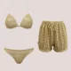 Modern Ocean Γυναικείο Set Bikini Χρυσό πλεκτό glitter Gold Push up τρίγωνο & slip με χρυσό διάτρητο σορτς C-6301