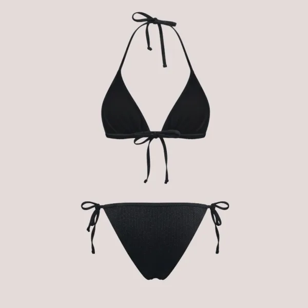 Modern Ocean Γυναικείο Set Bikini Τριγωνάκι μαύρο με ασημοκλωστή & δετό brazil C-6025BLACK