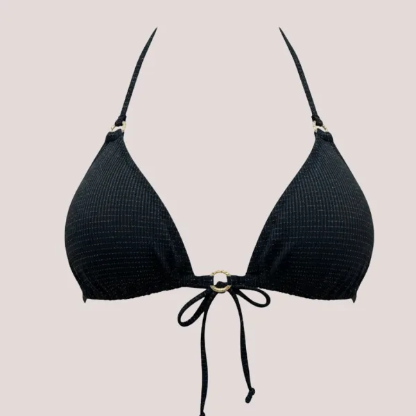 Modern Ocean Γυναικείο Set Bikini Τριγωνάκι μαύρο με ασημοκλωστή & δετό brazil C-6025BLACK