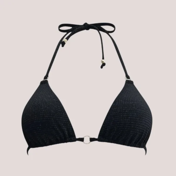 Modern Ocean Γυναικείο Set Bikini Τριγωνάκι μαύρο με ασημοκλωστή & δετό brazil C-6025BLACK