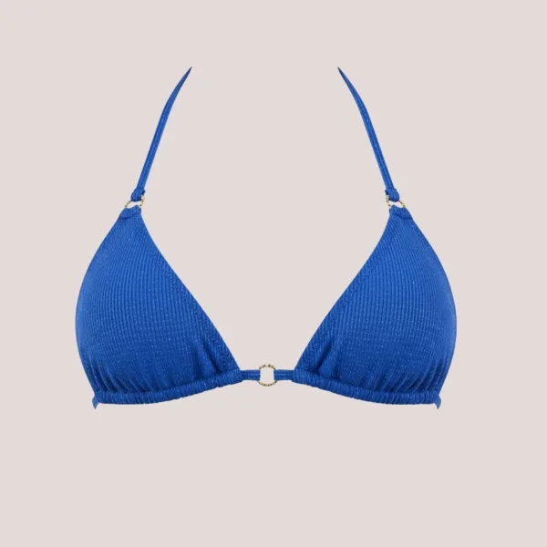 Modern Ocean Γυναικείο Set Bikini Τριγωνάκι μπλέ με ασημοκλωστή & δετό brazil C-6025BLUE