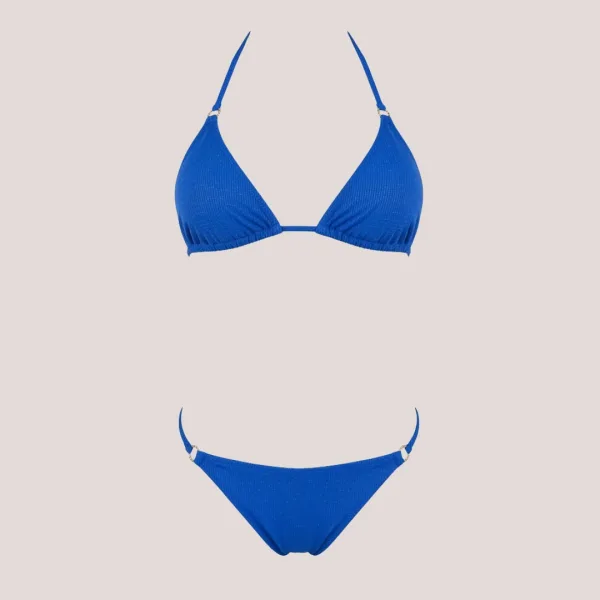 Modern Ocean Γυναικείο Set Bikini Τριγωνάκι μπλέ με ασημοκλωστή & δετό brazil C-6025BLUE