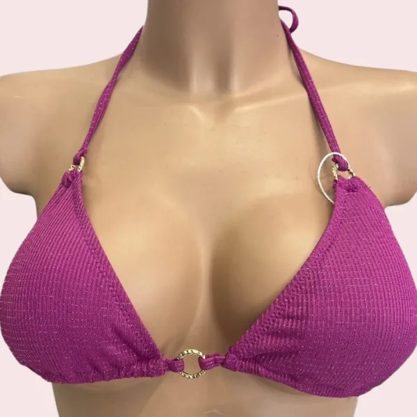 Modern Ocean Γυναικείο Set Bikini Τριγωνάκι φούξια με ασημοκλωστή & δετό brazil C-6025 fuchsia