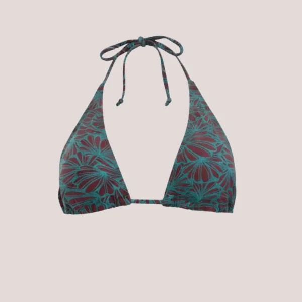 Modern Ocean Γυναικείο Set Bikini Τριγωνάκι ανάγλυφο πετρόλ με μπορντώ λεπτομέρειες & δετό σλιπ brazil C-6064 petrol