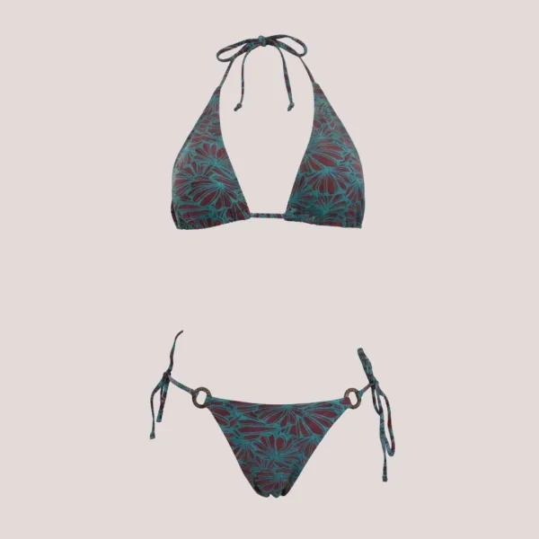 Modern Ocean Γυναικείο Set Bikini Τριγωνάκι ανάγλυφο πετρόλ με μπορντώ λεπτομέρειες & δετό σλιπ brazil C-6064 petrol