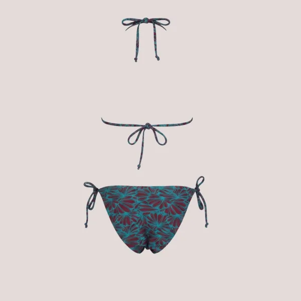 Modern Ocean Γυναικείο Set Bikini Τριγωνάκι ανάγλυφο πετρόλ με μπορντώ λεπτομέρειες & δετό σλιπ brazil C-6064 petrol