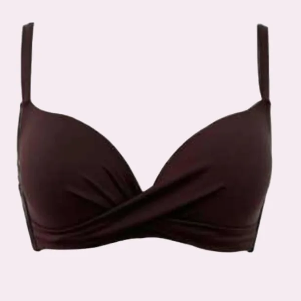 Modern Ocean Γυναικείο Set Bikini σουτιέν μονόχρωμο καφέ με ενίσχυση & ψηλόμεσο πολύχρωμο Boho σλιπ με σούρες C-6111 Μεγάλα μεγέθη