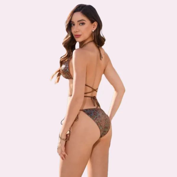 Modern Ocean Γυναικείο Set Bikini Ιριδίζον  τρίγωνο & Δετό σλιπ C-6150 BROWN
