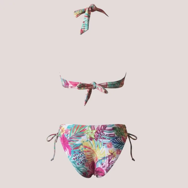 Modern Ocean Γυναικείο Set Bikini Strapless Push up δετό & ψηλόμεσο tropical σχέδιο ροζ φούξια γκλίτερ με πράσινους & κίτρινους χρωματισμούς C-6224