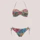Modern Ocean Γυναικείο Set Bikini Strapless Push up δετό & ψηλόμεσο tropical σχέδιο ροζ φούξια γκλίτερ με πράσινους & κίτρινους χρωματισμούς C-6224