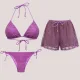 Modern Ocean Γυναικείο Set Bikini μωβ πλεκτό με χρυσό glitter Push up τρίγωνο & slip με διάτρητo σορτς C-6301 Purple Gold