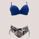 Modern Ocean Γυναικείο Set bikini σουτιέν μπλέ ρουά push up με τιράντες δετό  & ψηλόμεσο σλιπ  με μοτίβο στις αποχρώσεις μπλέ καφέ κίτρινου ιβουάρ C-6354
