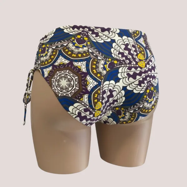 Modern Ocean Γυναικείο Set bikini σουτιέν μπλέ ρουά push up με τιράντες δετό  & ψηλόμεσο σλιπ  με μοτίβο στις αποχρώσεις μπλέ καφέ κίτρινου ιβουάρ C-6354