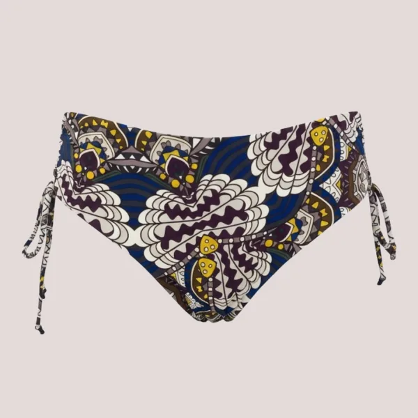 Modern Ocean Γυναικείο Set bikini σουτιέν μπλέ ρουά push up με τιράντες δετό  & ψηλόμεσο σλιπ  με μοτίβο στις αποχρώσεις μπλέ καφέ κίτρινου ιβουάρ C-6354