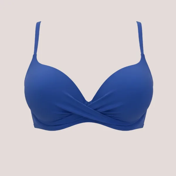 Modern Ocean Γυναικείο Set bikini σουτιέν μπλέ ρουά push up με τιράντες δετό  & ψηλόμεσο σλιπ  με μοτίβο στις αποχρώσεις μπλέ καφέ κίτρινου ιβουάρ C-6354