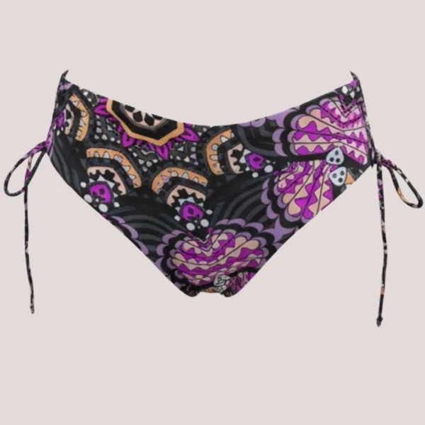 Modern Ocean Γυναικείο Set bikini σουτιέν μαύρο push up με τιράντες δετό  & ψηλόμεσο σλιπ  με μοτίβο στις αποχρώσεις ροζ φούξια μωβ και πορτοκαλί C-6354