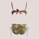 Modern Ocean Γυναικείο Set bikini σουτιέν σοκολά push up με τιράντες δετό  & ψηλόμεσο σλιπ  με μοτίβο στις αποχρώσεις καφέ κίτρινου λαχανί C-6354