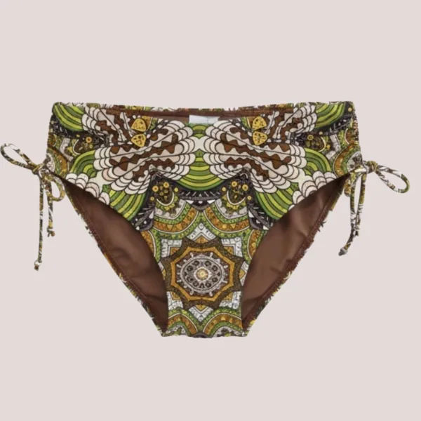 Modern Ocean Γυναικείο Set bikini σουτιέν σοκολά push up με τιράντες δετό  & ψηλόμεσο σλιπ  με μοτίβο στις αποχρώσεις καφέ κίτρινου λαχανί C-6354