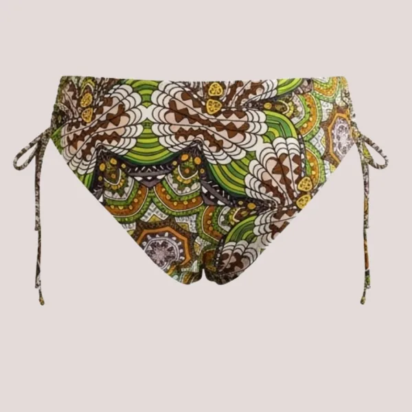 Modern Ocean Γυναικείο Set bikini σουτιέν σοκολά push up με τιράντες δετό  & ψηλόμεσο σλιπ  με μοτίβο στις αποχρώσεις καφέ κίτρινου λαχανί C-6354