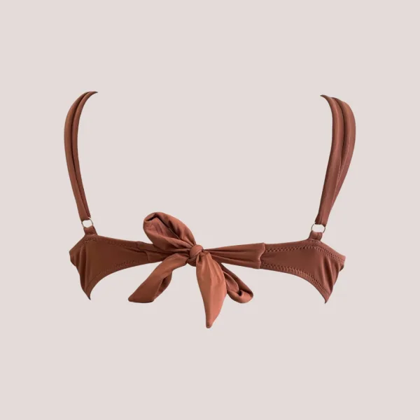 Modern Ocean Γυναικείο Set bikini σουτιέν σοκολά push up με τιράντες δετό  & ψηλόμεσο σλιπ  με μοτίβο στις αποχρώσεις καφέ κίτρινου λαχανί C-6354