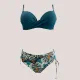 Modern Ocean Γυναικείο Set bikini σουτιέν Πετρόλ push up με τιράντες δετό  & ψηλόμεσο σλιπ  με μοτίβο στις αποχρώσεις πετρόλ καφέ γαλάζιου ιβουάρ C-6354