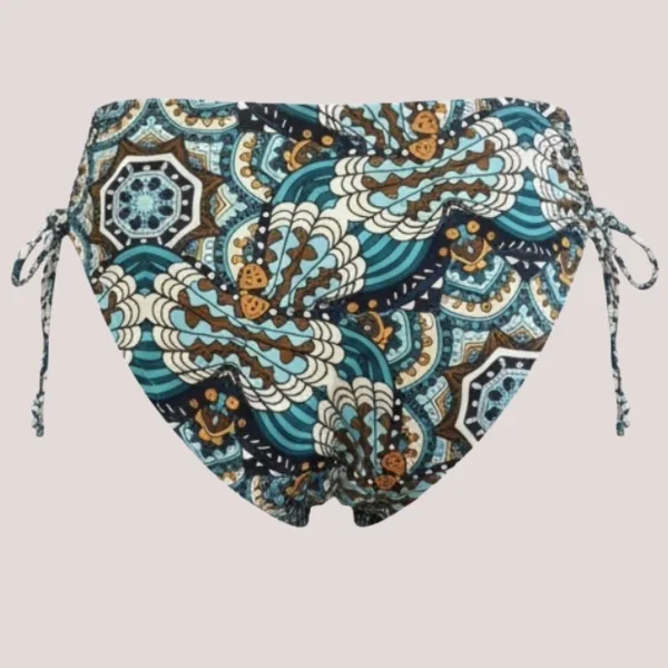 Modern Ocean Γυναικείο Set bikini σουτιέν Πετρόλ push up με τιράντες δετό  & ψηλόμεσο σλιπ  με μοτίβο στις αποχρώσεις πετρόλ καφέ γαλάζιου ιβουάρ C-6354