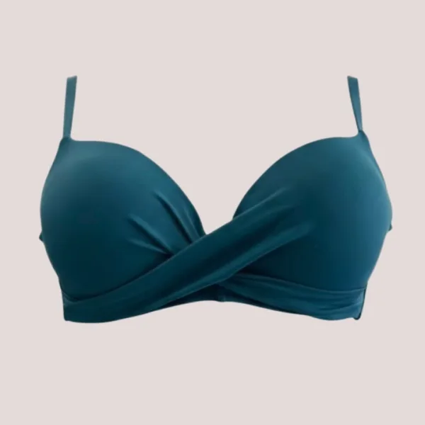 Modern Ocean Γυναικείο Set bikini σουτιέν Πετρόλ push up με τιράντες δετό  & ψηλόμεσο σλιπ  με μοτίβο στις αποχρώσεις πετρόλ καφέ γαλάζιου ιβουάρ C-6354