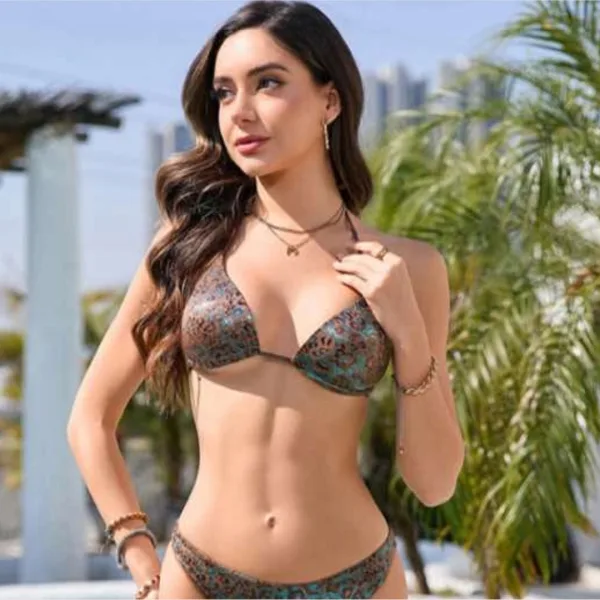 Modern Ocean Γυναικείο Set Bikini Push Up τρίγωνο & Brazil γυαλιστερό καφέ με πράσινο C-6001 Modern Ocean Γυναικείο Set Bikini Push Up τρίγωνο & Brazil γυαλιστερό καφέ με πράσινο C-6001