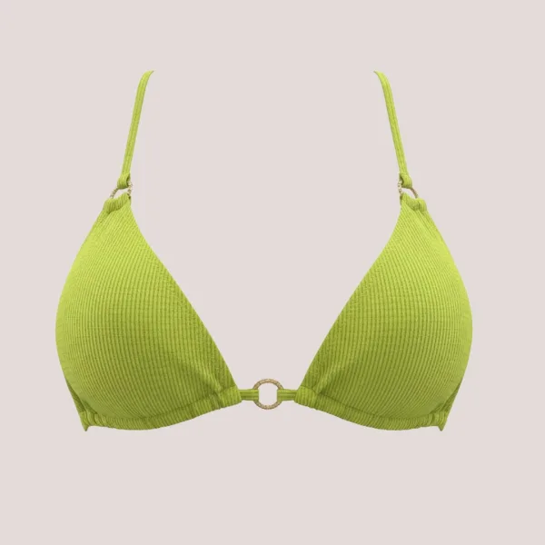 Modern Ocean Γυναικείο Set Bikini Τριγωνάκι πράσινο λεμονί με ασημοκλωστή & δετό brazil C-6025 LEMON