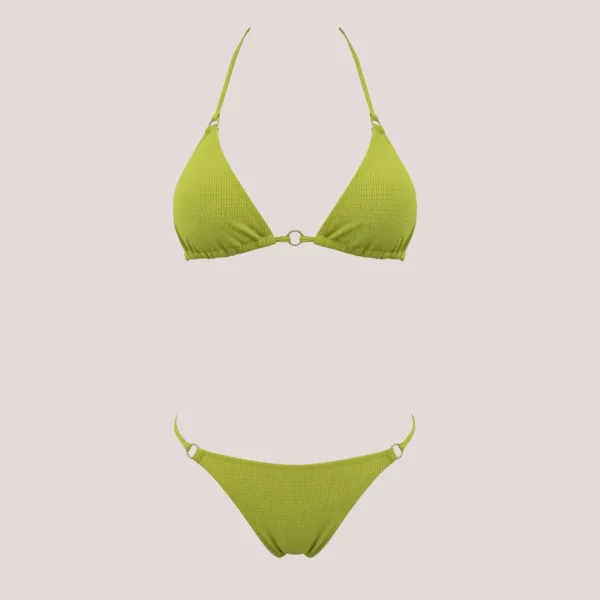 Modern Ocean Γυναικείο Set Bikini Τριγωνάκι πράσινο λεμονί με ασημοκλωστή & δετό brazil C-6025 LEMON