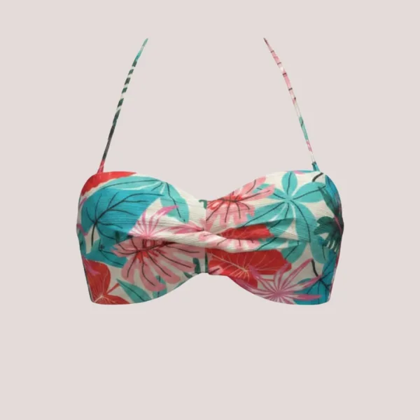 Modern Ocean Γυναικείο Set Bikini Strapless Push up δετό & ψηλόμεσο tropical σχέδιο πράσινο γκλίτερ  πράσινους τυρκουάζ & ροζ χρωματισμούς C-6224