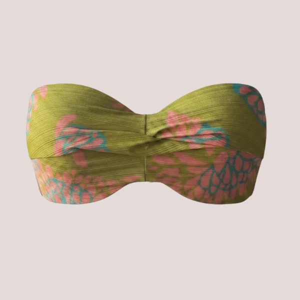 Modern Ocean Γυναικείο Set Bikini Strapless δετό & ψηλόμεσο Λεμονί γκλίτερ με σχέδια φλοράλ σε πράσινους & ροζ χρωματισμούς C-6224