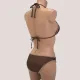 MYA swimwear Γυναικείο bikini set μαγιό μεταλλιζέ τριγωνάκι & brazil v με πλεκτό τελείωμα Σκούρο καφέ MB2205