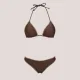 MYA swimwear Γυναικείο bikini set μαγιό μεταλλιζέ τριγωνάκι & brazil v με πλεκτό τελείωμα Σκούρο καφέ MB2205
