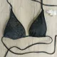 Modern Ocean Γυναικείο Set Bikini Μαύρο με υφή φιδιού & τρίγωνο με αφαιρούμενη ενίσχυση & Δετό σλιπ brazil C-6018