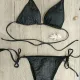 Modern Ocean Γυναικείο Set Bikini Μαύρο με υφή φιδιού & τρίγωνο με αφαιρούμενη ενίσχυση & Δετό σλιπ brazil C-6018