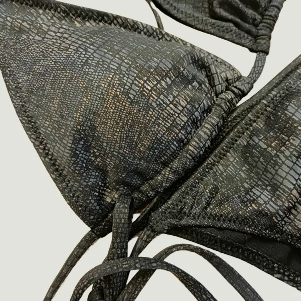 Modern Ocean Γυναικείο Set Bikini Μαύρο με υφή φιδιού & τρίγωνο με αφαιρούμενη ενίσχυση & Δετό σλιπ brazil C-6018