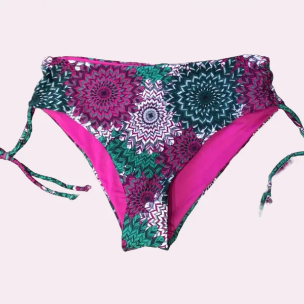 Modern Ocean Γυναικείο Set Bikini σουτιέν μονόχρωμο Φούξια με ενίσχυση & ψηλόμεσο πολύχρωμο Boho σλιπ με σούρες C-6111 Μεγάλα μεγέθη