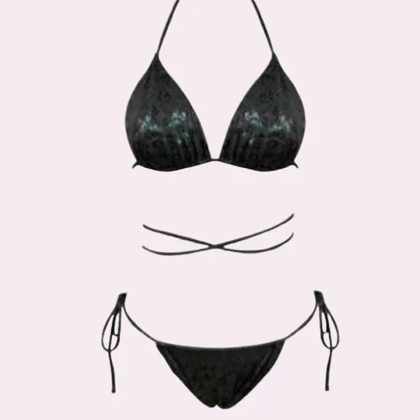 Modern Ocean Γυναικείο Set Bikini Ιριδίζον  τρίγωνο & Δετό σλιπ C-6150 BLACK