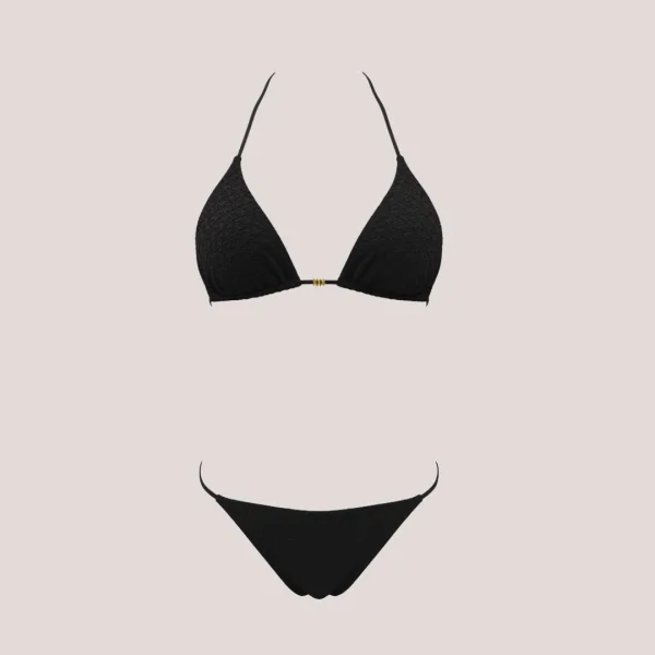 MYA swimwear Γυναικείο bikini set μαγιό δαντέλα τριγωνάκι & δετό σλιπ μαύρο με διακρητικές πούλιες MB3215 summer collection