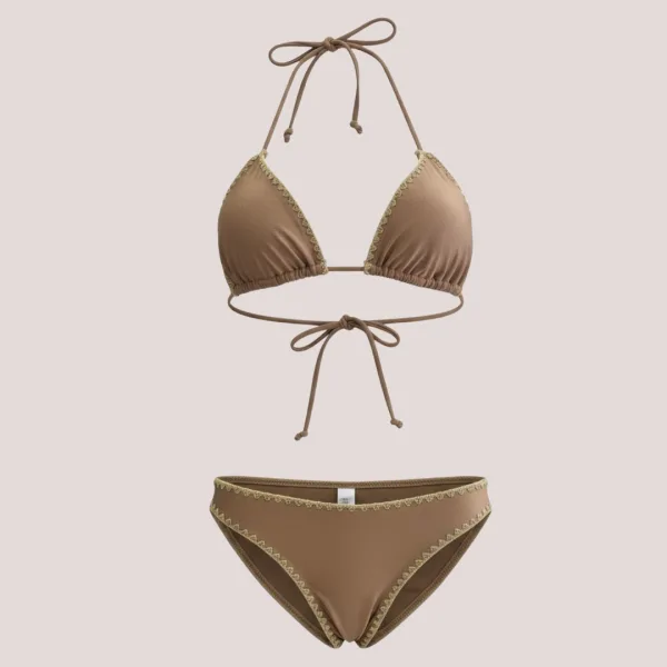 MYA swimwear Γυναικείο bikini set μαγιό μεταλλιζέ τριγωνάκι & brazil v με πλεκτό τελείωμα Bronze MB2205