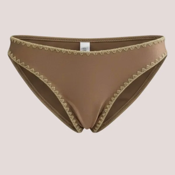 MYA swimwear Γυναικείο bikini set μαγιό μεταλλιζέ τριγωνάκι & brazil v με πλεκτό τελείωμα Bronze MB2205