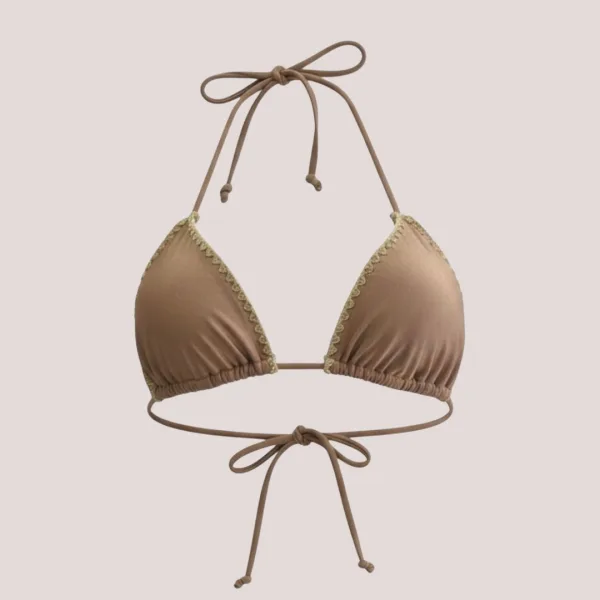 MYA swimwear Γυναικείο bikini set μαγιό μεταλλιζέ τριγωνάκι & brazil v με πλεκτό τελείωμα Bronze MB2205