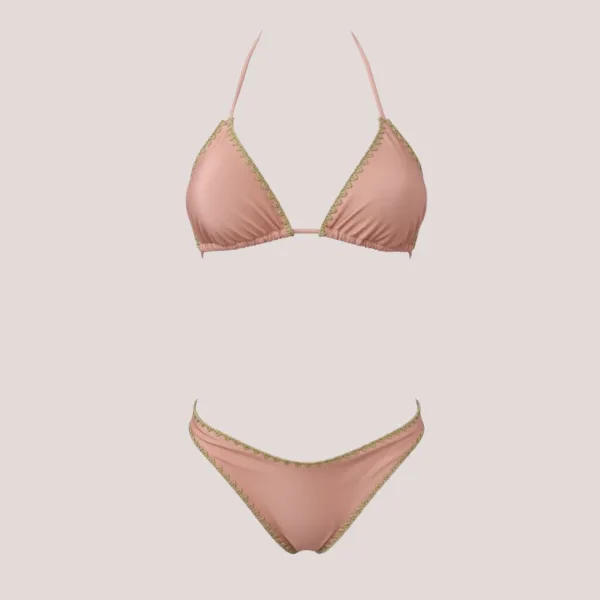 MYA swimwear Γυναικείο bikini set μαγιό μεταλλιζέ τριγωνάκι & brazil v με πλεκτό τελείωμα Dusty rose MB2205